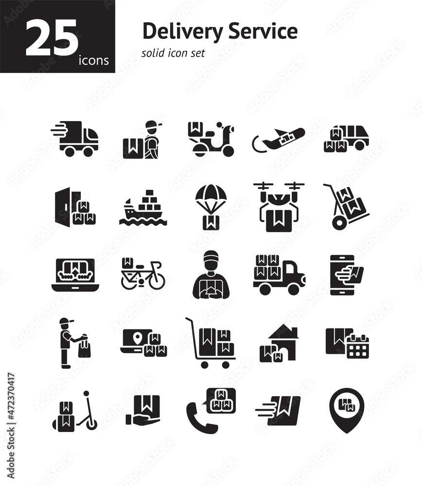 Delivery Service solid icon set. Vector and Illustration. Delivery Service solid icon set. Vector and Illustration.