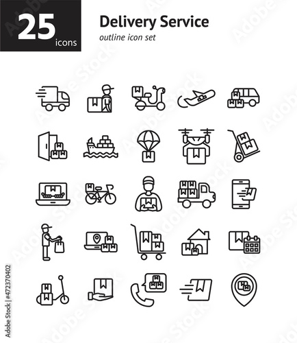 Delivery Service outline icon set. Vector and Illustration.