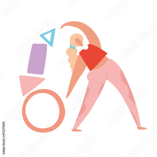 Woman doing exercise with geometric shapes