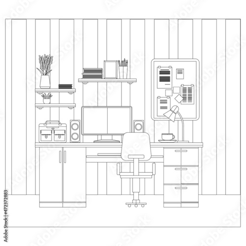 Living room . Vector illustration coloring book.
