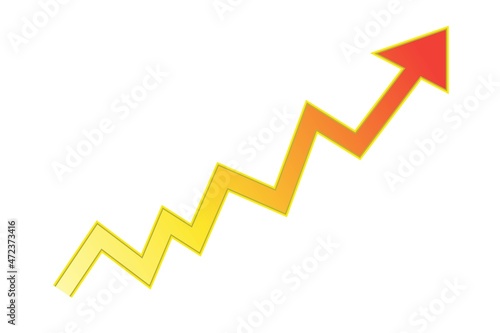 A growing graph in the form of a red arrow. Vector illustration