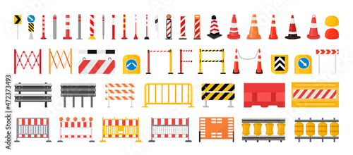 Collection of road barriers and signs. photo