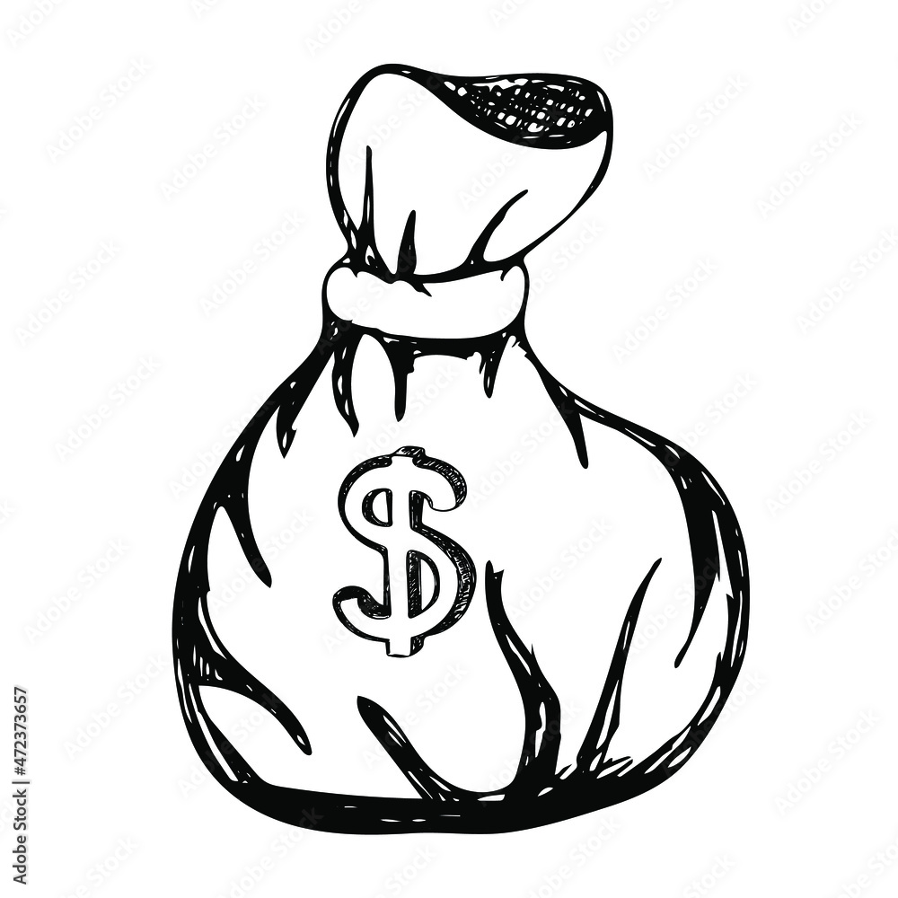 Money bag with dollar sign. Business and finance concepts. Hand drawn vector illustration in doodle style. Money bag with dollar sign. Business and finance concepts. Hand drawn vector illustration in doodle style.