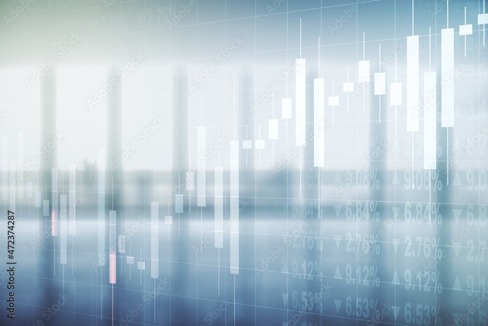 Double exposure of virtual creative financial diagram on empty room interior background, banking and accounting concept Double exposure of virtual creative financial diagram on empty room interior background, banking and accounting concept