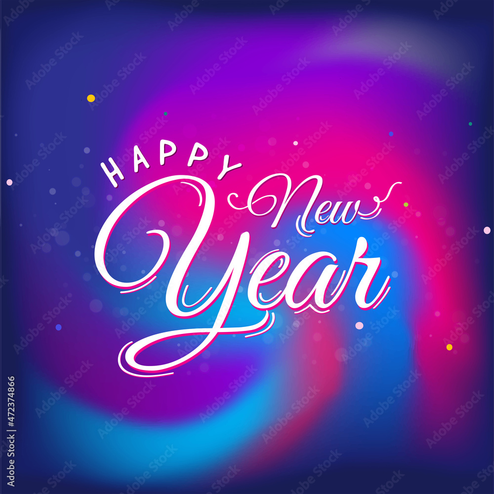 Happy New Year Calligraphy On Blurred Gradient Swirl Background.