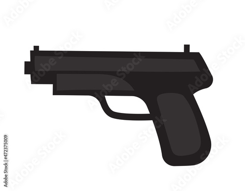 Classic pistol side view. Gun in flat style.