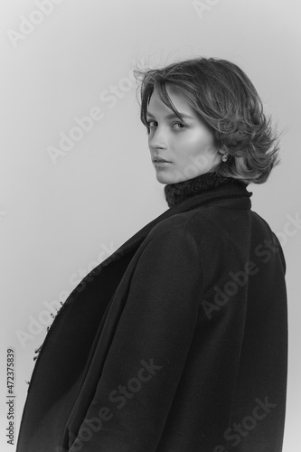 Stylish caucasian girl fashion portrait in studio