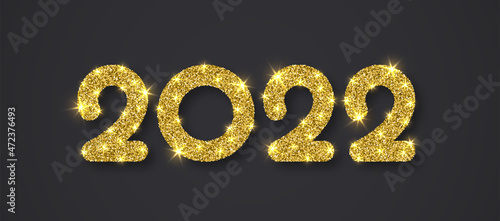 2022 new year background black gold glitter text
