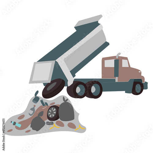 garbage truck unload to dump and pollute environment, let's save the planet