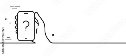 Ask question phone app line icon. Help support sign. Faq questionnaire symbol. Minimal line illustration background. Ask question line icon pattern banner. White web template concept. Vector