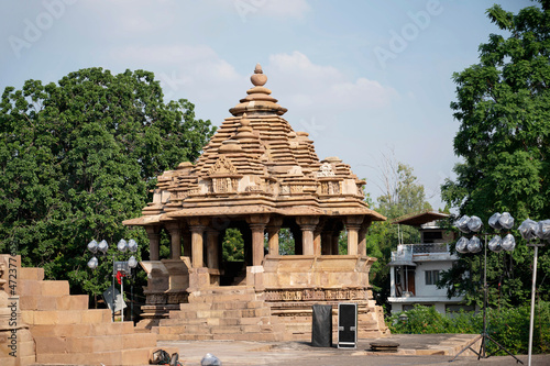 VISHWANATH TEMPLE: Facade - Nandi Shrine, Western Group, Khajuraho, Madhya Pradesh, India, UNESCO World Heritage Site