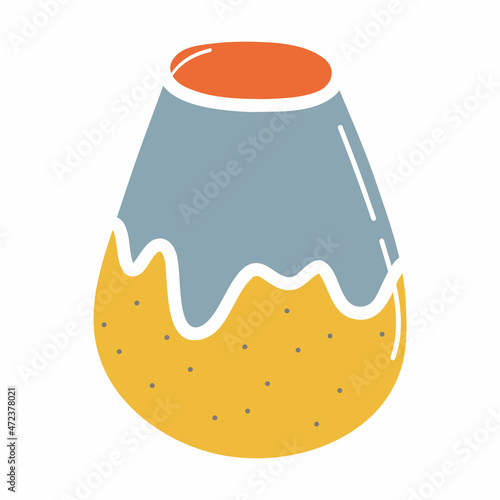 Ceramic cup, earthenware vase, clay dishes. Hand drawn vector illustration. Isolated element on a white background