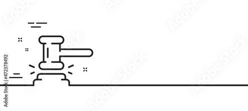 Judge hammer line icon. Court judgement sign. Legal law symbol. Minimal line illustration background. Judge hammer line icon pattern banner. White web template concept. Vector