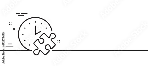 Puzzle time line icon. Jigsaw piece with clock sign. Business challenge symbol. Minimal line illustration background. Puzzle time line icon pattern banner. White web template concept. Vector
