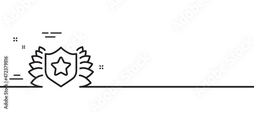 Award shield line icon. Laurel wreath symbol. Laureate sign. Minimal line illustration background. Laureate line icon pattern banner. White web template concept. Vector