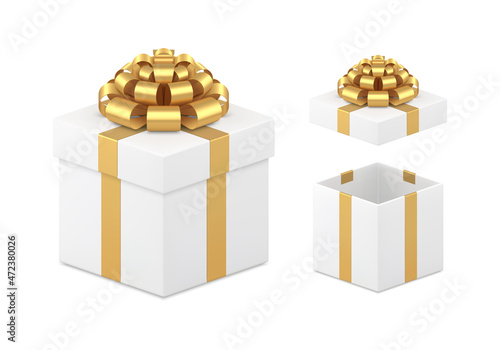 Elegant clean design template festive gift box with open and closed cap set realistic vector