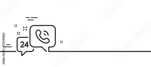 24 hour service line icon. Call support sign. Feedback chat symbol. Minimal line illustration background. 24h service line icon pattern banner. White web template concept. Vector