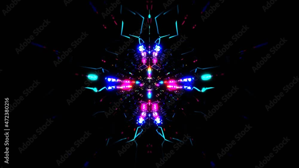 4K loop 3D animation. Abstract neon lines move in space. Seamless VJ ...