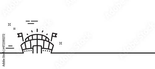 Sports arena line icon. Stadium with flags sign. Sport complex symbol. Minimal line illustration background. Sports arena line icon pattern banner. White web template concept. Vector