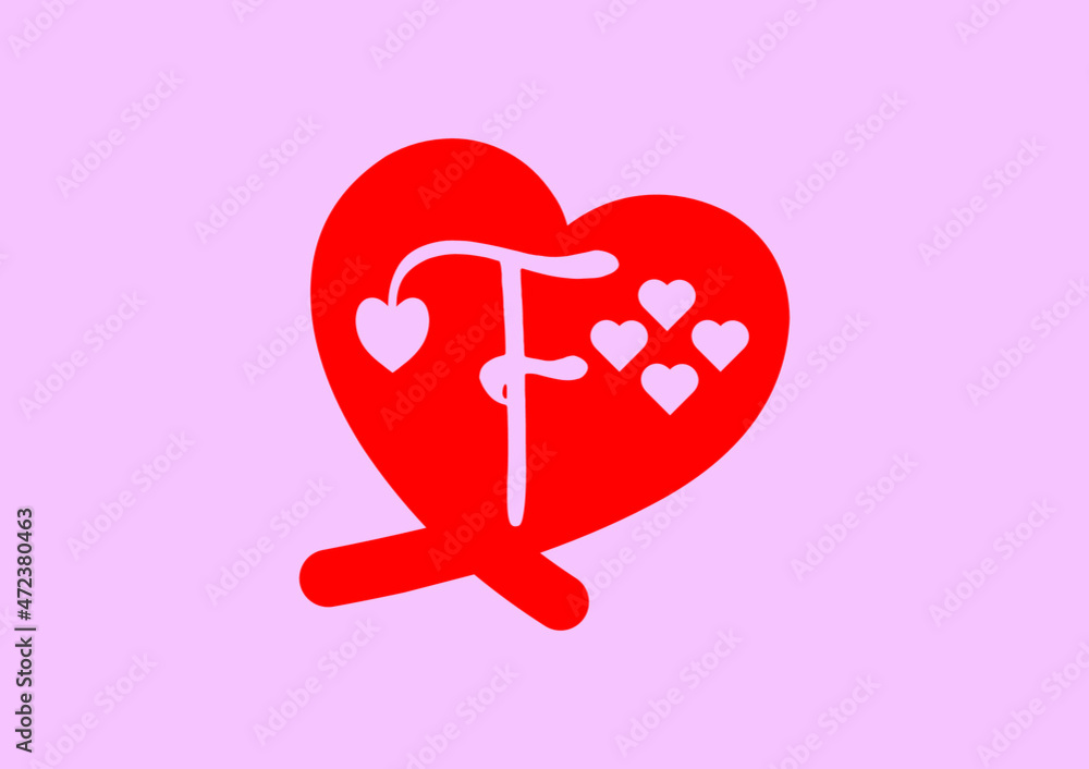 F letter logo with love icon, valentines day design template F letter logo with love icon, valentines day design template