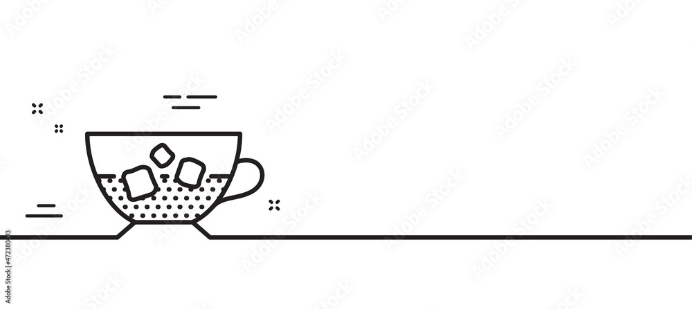 Fototapeta premium Coffee with ice icon. Cold drink sign. Beverage symbol. Minimal line illustration background. Cold coffee line icon pattern banner. White web template concept. Vector