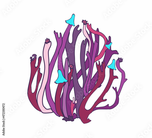 Fantasy decorative icon of magic mushrooms on white background. Hand drawn concept. Vector illustration.