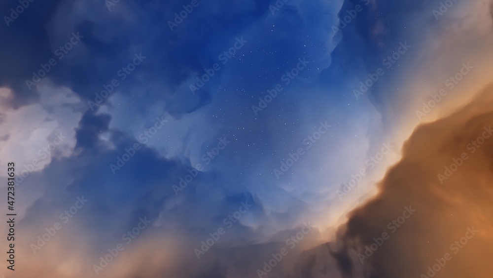 Obraz premium colorful space background with stars, nebula gas cloud in deep outer space, science fiction illustrarion 3d render 
