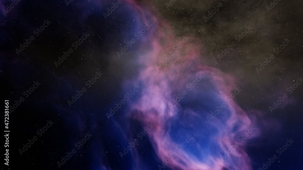 Fototapeta premium colorful space background with stars, nebula gas cloud in deep outer space, science fiction illustrarion 3d render 