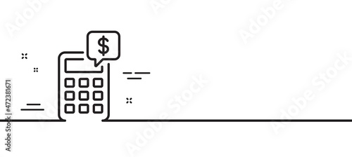 Calculator line icon. Accounting sign. Calculate finance symbol. Minimal line illustration background. Calculator line icon pattern banner. White web template concept. Vector