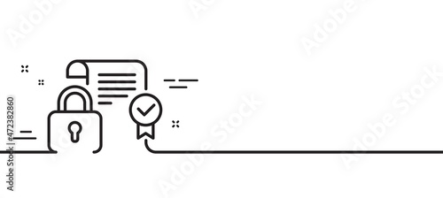 Security contract line icon. Cyber defence lock sign. Private protection symbol. Minimal line illustration background. Security contract line icon pattern banner. White web template concept. Vector