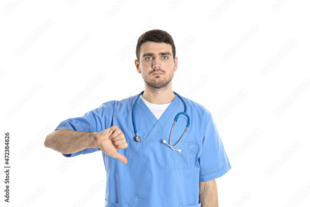 Attractive doctor intern isolated on white background Attractive doctor intern isolated on white background