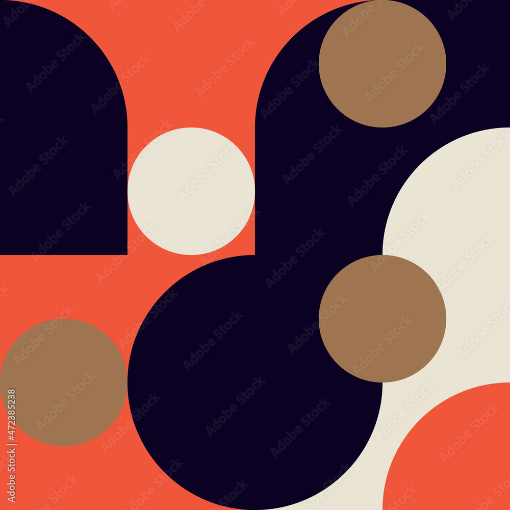 Modern vector abstract  geometric seamless pattern with circles, rectangles and squares  in retro scandinavian style. Pastel colored simple shapes graphic pattern. Abstract mosaic artwork.