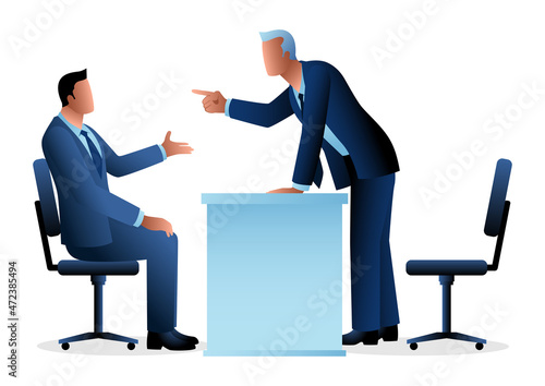 Boss pointing his finger to his employee