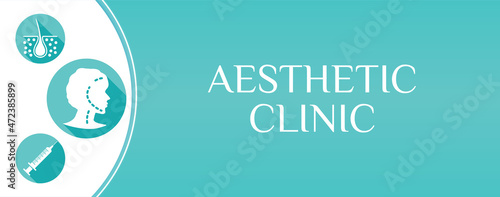 Teal Aesthetic Clinic Background Illustration with Skin, Women Face, Plastic Surgery Icons