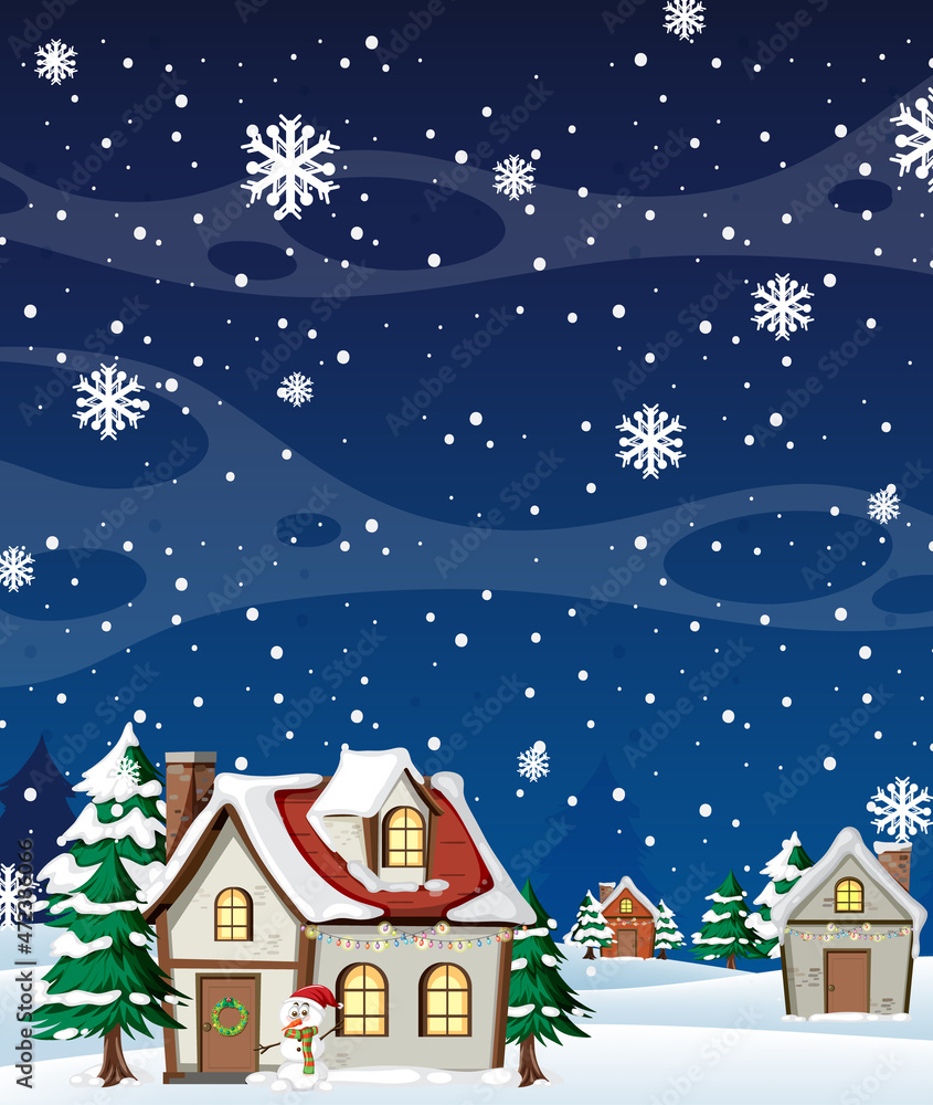 Christmas poster template with snow falling at night