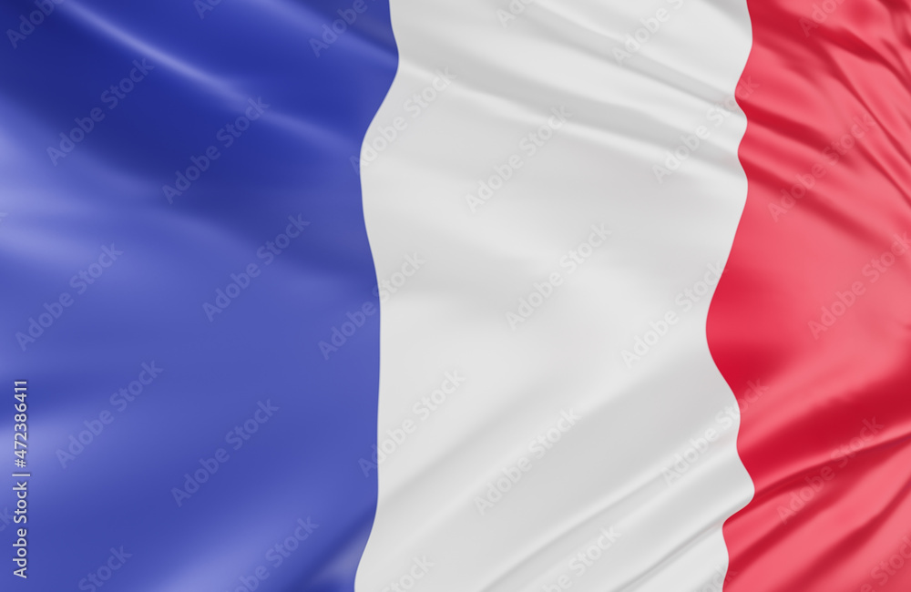 Beautiful France Flag Wave Close Up on banner background with copy space.,3d model and illustration. Beautiful France Flag Wave Close Up on banner background with copy space.,3d model and illustration.