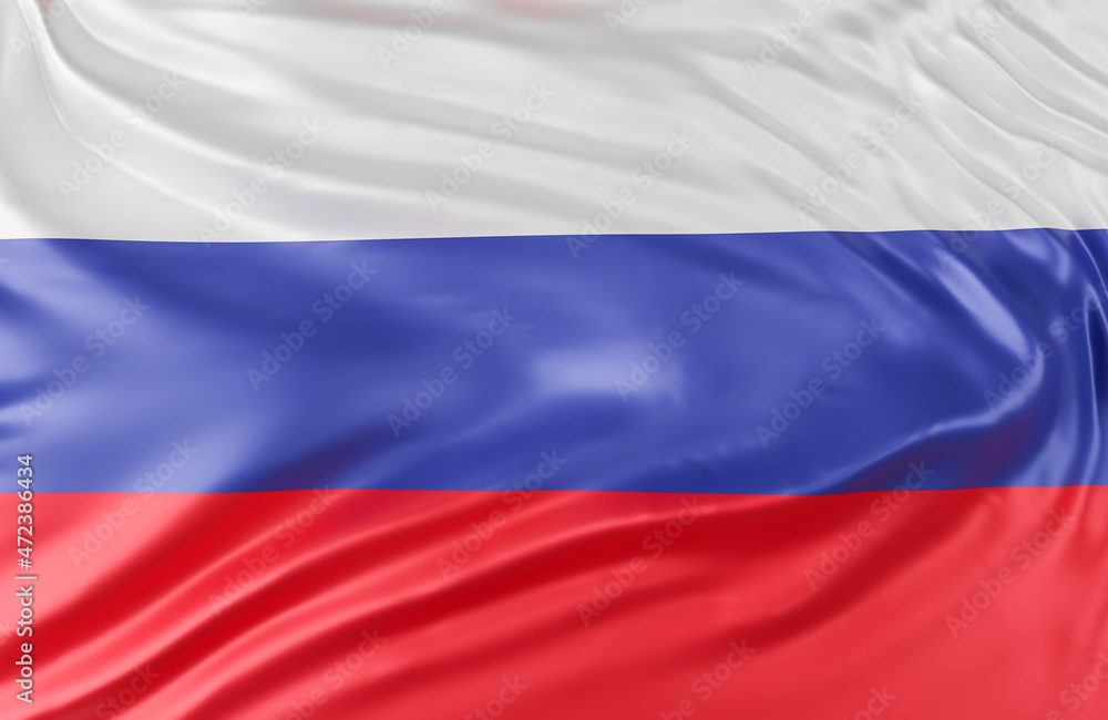 Beautiful Russian Federation Flag Wave Close Up on banner background with copy space.,3d model and illustration. Beautiful Russian Federation Flag Wave Close Up on banner background with copy space.,3d model and illustration.