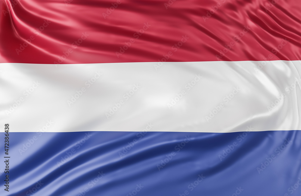 Beautiful Netherlands Flag Wave Close Up on banner background with copy space.,3d model and illustration. Beautiful Netherlands Flag Wave Close Up on banner background with copy space.,3d model and illustration.