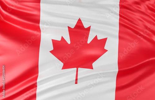 Beautiful Canada Flag Wave Close Up on banner background with copy space.,3d model and illustration.