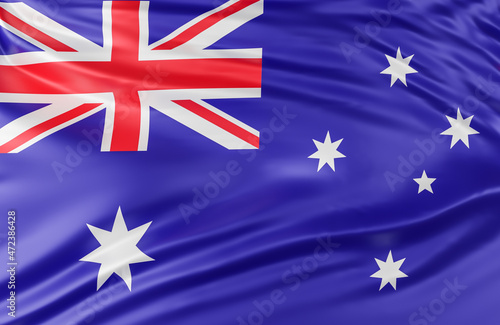Beautiful Australia Flag Wave Close Up on banner background with copy space.,3d model and illustration. © sukanda