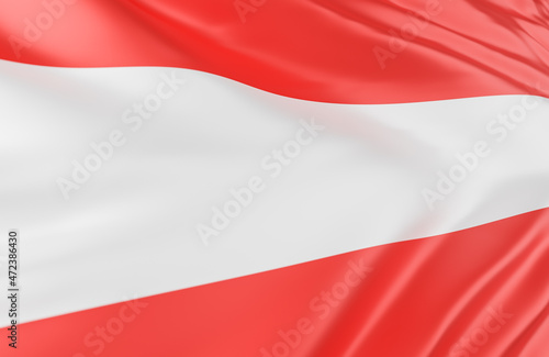 Beautiful Austria Flag Wave Close Up on banner background with copy space.,3d model and illustration.