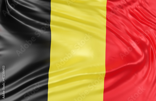 Beautiful Belgium Flag Wave Close Up on banner background with copy space.,3d model and illustration.