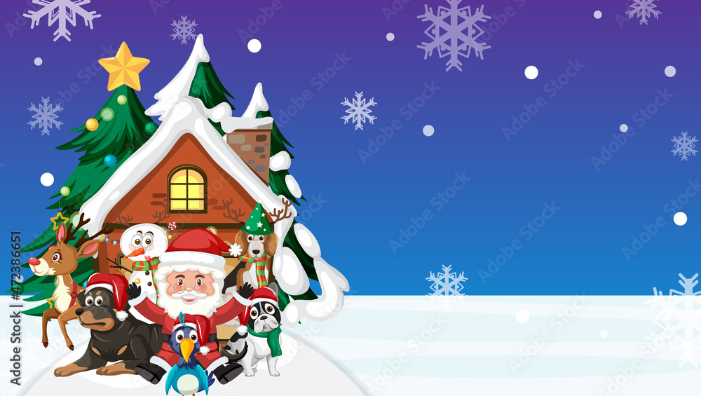 Christmas background with snow house at night Christmas background with snow house at night