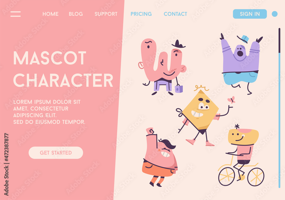 Vector landing page of Mascot Character concept. Vector landing page of Mascot Character concept.