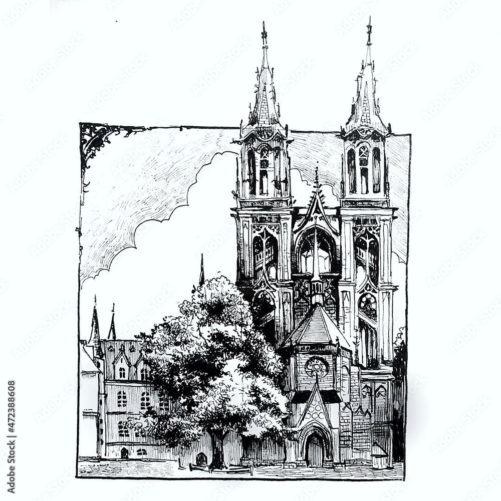 Fototapeta premium black and white image of an ancient wooden castle
