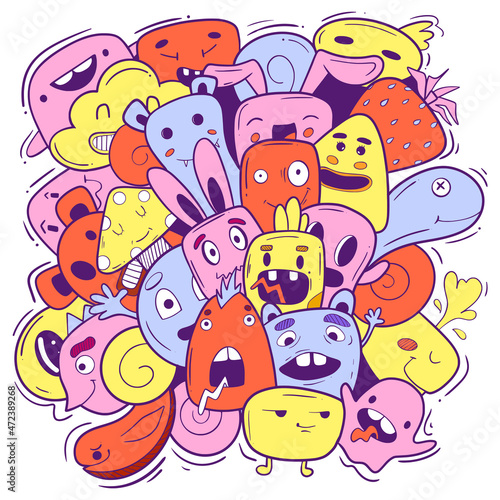cute funny doodle characters, monsters for kids