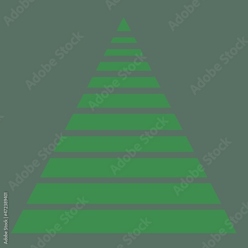 A green pyramid on a dark background. Abstract spruce. Tree. Height. Infographics. Triangle