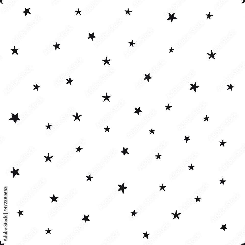 Star doodles pattern. Seamless background with stars. Hand drawn illustration.