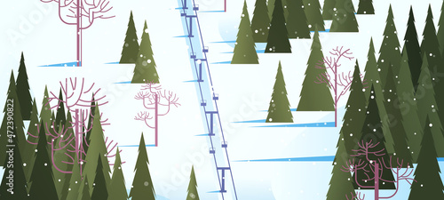 ski resort cableway in snowy mountains winter vacation concept beautiful landscape background