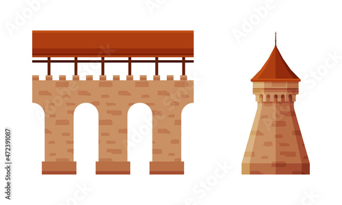 Ancient Medieval Castle or Fortress Wall Element Vector Set